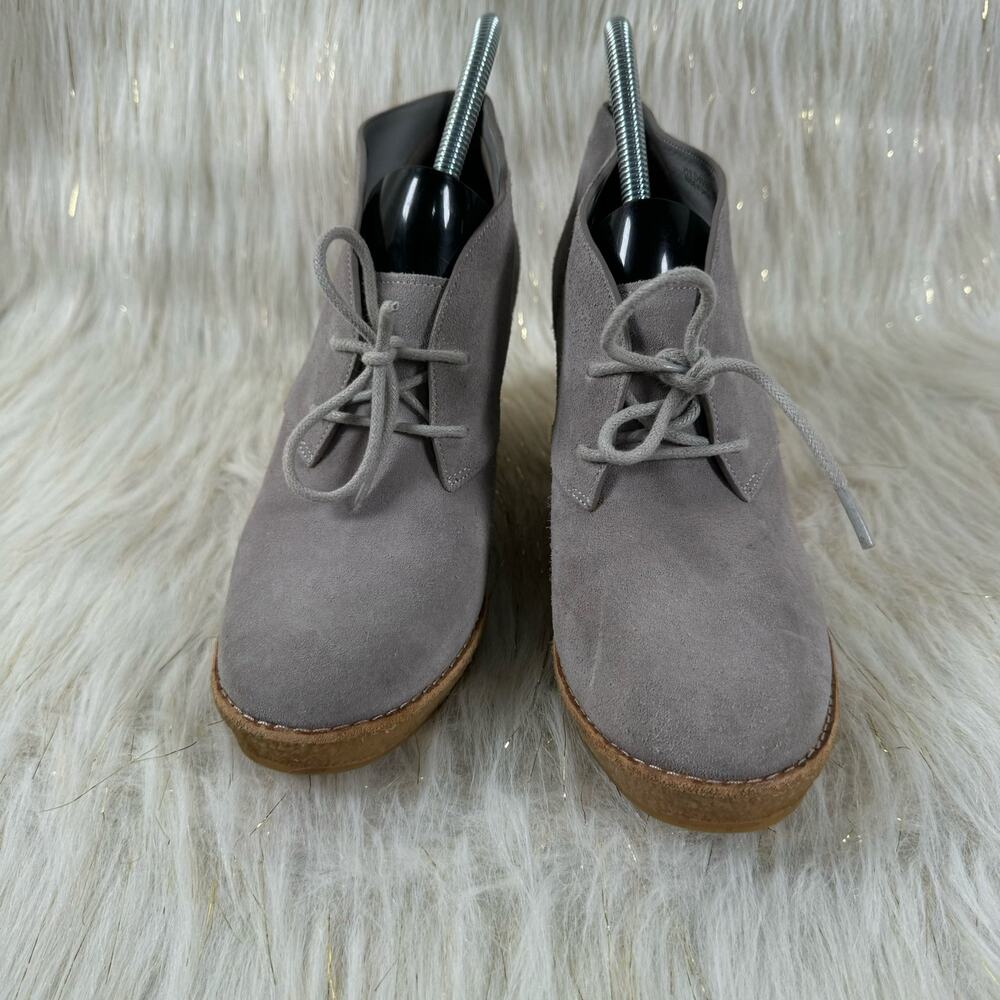 Cole Haan Womens Gray Platform Wedge Tie Up Suede Leather Ankle Booties 8B - Picture 2 of 11